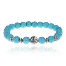 Браслет Дерево жизни с синт. камнем Бирюза 8 мм BSHE-05-05S