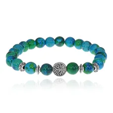 Браслет Дерево жизни с синт. камнем Хризоколла 8мм BSHE-05-21S