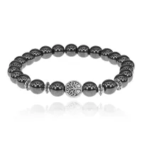 Браслет Дерево жизни с синт. камнем Гематит (не магнит.) 8мм BSHE-05-28S