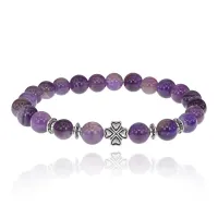 Браслет Клевер с нат.камнем Аметист 8мм BSHE-06-03S