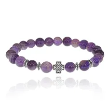 Браслет Клевер с нат.камнем Аметист 8мм BSHE-06-03S
