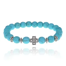 Браслет Клевер с синт. камнем Бирюза 8 мм BSHE-06-05S