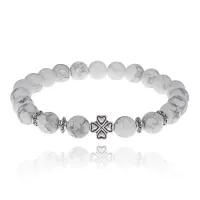 Браслет Клевер с нат.камнем Кахолонг 8мм BSHE-06-07S