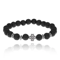 Браслет Клевер с нат.камнем Лава 8мм BSHE-06-09S