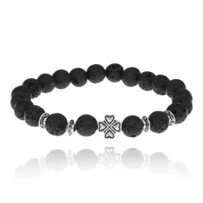 Браслет Клевер с нат.камнем Лава 8мм BSHE-06-09S