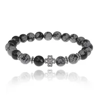 Браслет Клевер с нат.камнем Снежный обсидиан 8мм BSHE-06-14S