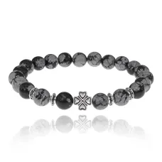 Браслет Клевер с нат.камнем Снежный обсидиан 8мм BSHE-06-14S