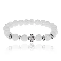 Браслет Клевер с синт. камнем Сахарный кварц 8мм BSHE-06-16S