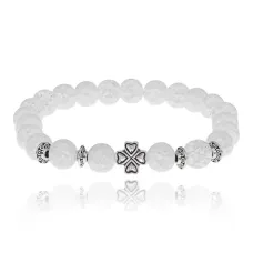 Браслет Клевер с синт. камнем Сахарный кварц 8мм BSHE-06-16S