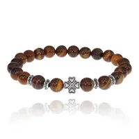 Браслет Клевер с нат.камнем Тигровый глаз 8мм BSHE-06-19S