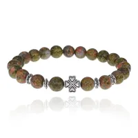Браслет Клевер с нат.камнем Унакит 8мм BSHE-06-20S