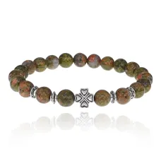Браслет Клевер с нат.камнем Унакит 8мм BSHE-06-20S