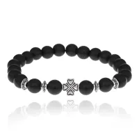 Браслет Клевер с синт. камнем Шунгит 8мм BSHE-06-24S