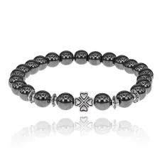 Браслет Клевер с синтетическим камнем Гематит (не магнит.) 8мм BSHE-06-28S