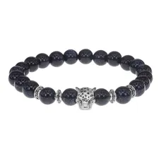 Браслет-амулет Леопард с синт. камнем Синий авантюрин 8мм BSHE-07-02S