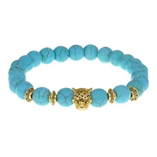 Браслет-амулет Леопард с синт. камнем Бирюза 8мм BSHE-07-05G