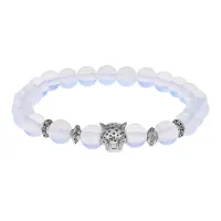 Браслет-амулет Леопард с синт. камнем Лунный камень 8мм BSHE-07-11S