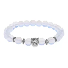 Браслет-амулет Леопард с синт. камнем Лунный камень 8мм BSHE-07-11S
