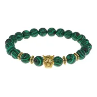 Браслет-амулет Леопард с синт. камнем Малахит 8мм BSHE-07-12G