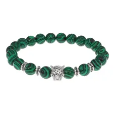 Браслет-амулет Леопард с синт. камнем Малахит 8 мм BSHE-07-12S