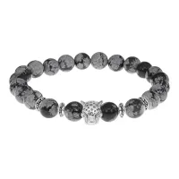 Браслет-амулет Леопард с нат. камнем Снежный обсидиан 8мм BSHE-07-14S