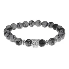 Браслет-амулет Леопард с нат. камнем Снежный обсидиан 8мм BSHE-07-14S