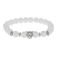 Браслет-амулет Леопард с синтетическим камнем Сахарный кварц 8мм BSHE-07-16S