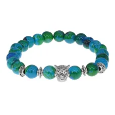 Браслет-амулет Леопард с синт. камнем Хризоколла 8мм BSHE-07-21S