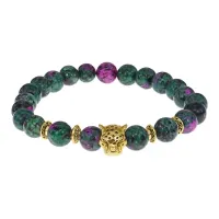 Браслет-амулет Леопард с синт. камнем Цоизит 8мм BSHE-07-22G