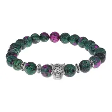 Браслет-амулет Леопард с синт. камнем Цоизит 8мм BSHE-07-22S