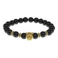 Браслет-амулет Леопард с нат. камнем Черный агат 8мм BSHE-07-23G