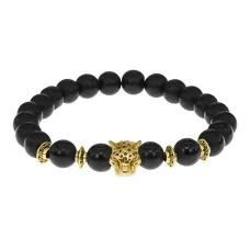 Браслет-амулет Леопард с синт. камнем Шунгит 8мм BSHE-07-24G