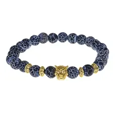 Браслет-амулет Леопард с нат. камнем синий Африканский агат 8мм BSHE-07-27G
