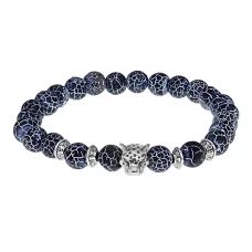Браслет-амулет Леопард с нат. камнем синий Африканский агат 8мм BSHE-07-27S
