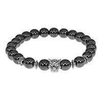 Браслет-амулет Леопард с синт. камнем Гематит (не магнит.) 8мм BSHE-07-28S