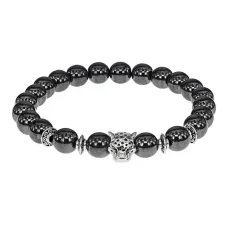 Браслет-амулет Леопард с синт. камнем Гематит (не магнит.) 8мм BSHE-07-28S
