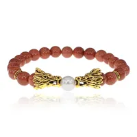 Браслет-амулет Драконы с синт. камнем Коричневый авантюрин 8мм BSHE-08-01G