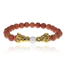 Браслет-амулет Драконы с синт. камнем Коричневый авантюрин 8мм BSHE-08-01G