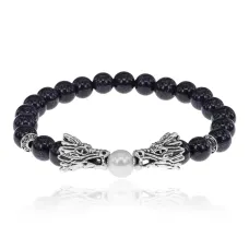 Браслет-амулет Драконы с синт. камнем Синий авантюрин 8мм