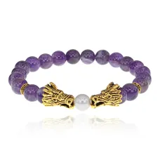 Браслет-амулет Драконы с нат. камнем Аметист 8мм BSHE-08-03G