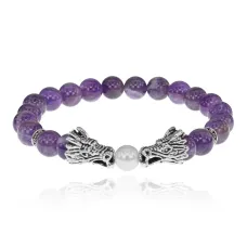 Браслет-амулет Драконы с нат. камнем Аметист 8мм BSHE-08-03S