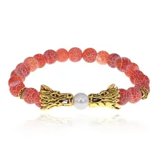 Браслет-амулет Драконы с нат.камнем Африканский агат 8мм BSHE-08-04G