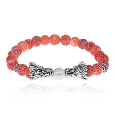 Браслет-амулет Драконы с нат. камнем Африканский агат 8мм BSHE-08-04S