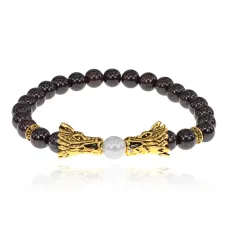 Браслет-амулет Драконы с нат.камнем Гранат 7,5мм BSHE-08-06G