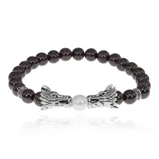 Браслет-амулет Драконы с нат. камнем Гранат 7,5мм BSHE-08-06S