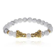 Браслет-амулет Драконы с нат. камнем Кахолонг 8мм BSHE-08-07G