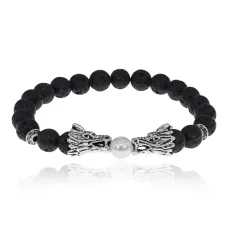 Браслет-амулет Драконы с нат.камнем Лава 8мм BSHE-08-09S