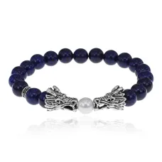 Браслет-амулет Драконы с нат. камнем Лазурит 8мм BSHE-08-10S