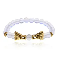 Браслет-амулет Драконы с синт. камнем Лунный камень 8мм BSHE-08-11G