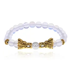 Браслет-амулет Драконы с синт. камнем Лунный камень 8мм BSHE-08-11G